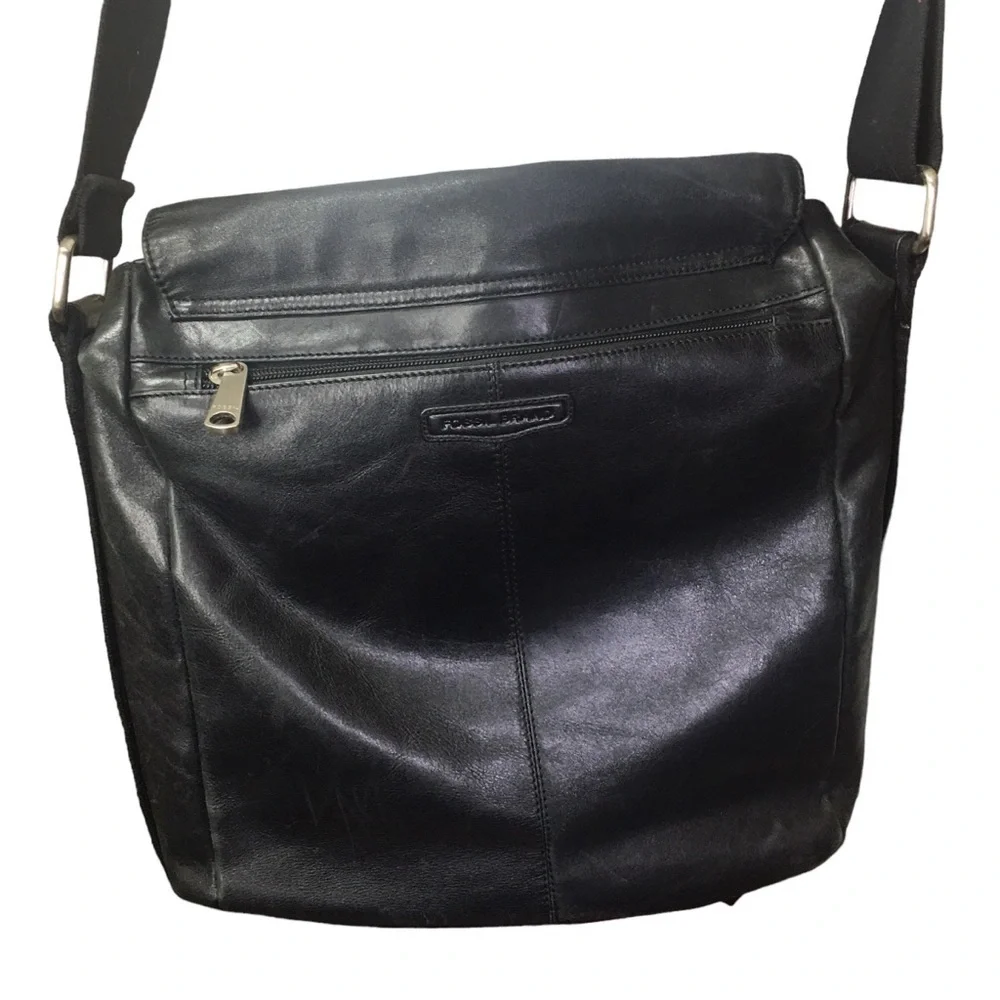 Fossil Brand black leather large satchel book bag